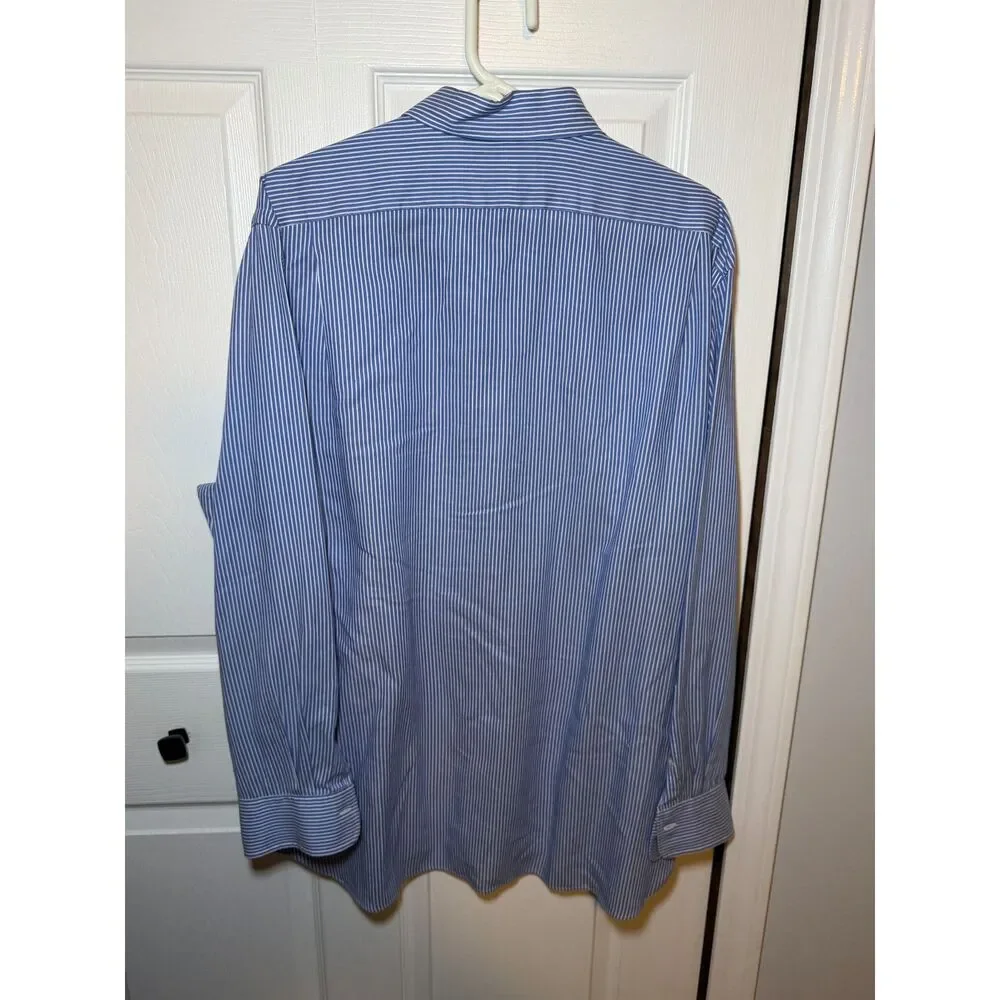 Polo Ralph Lauren Slim Fit Blue White Stripe Dress Shirt Mens 17.5 34/35